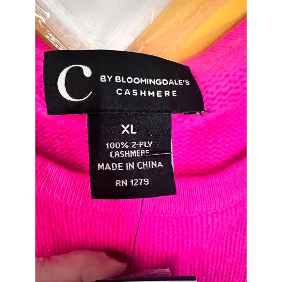 C BY Bloomingdale's 100% 2-Ply Cashmere Short Sleeve Sweater Ultra Pink XL NWT - Picture 6 of 7